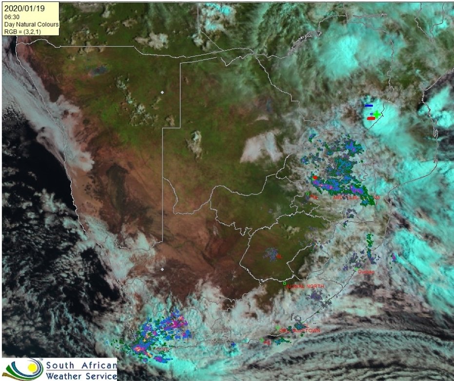 South African Weather Service morning Satellite image showing Cut-Off Low for South Africa January 2020