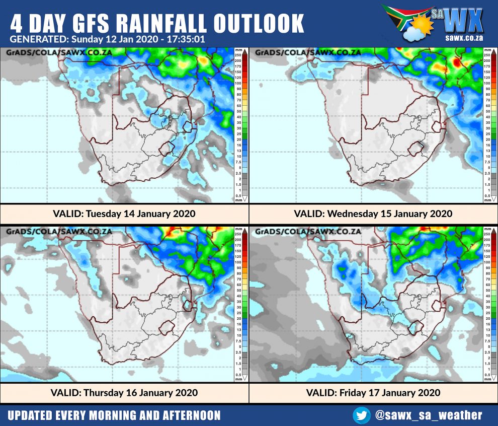 SA Weather Forecast, Alerts, Warnings, Advisories & UVB Index all provinces Mon 13 January 2020