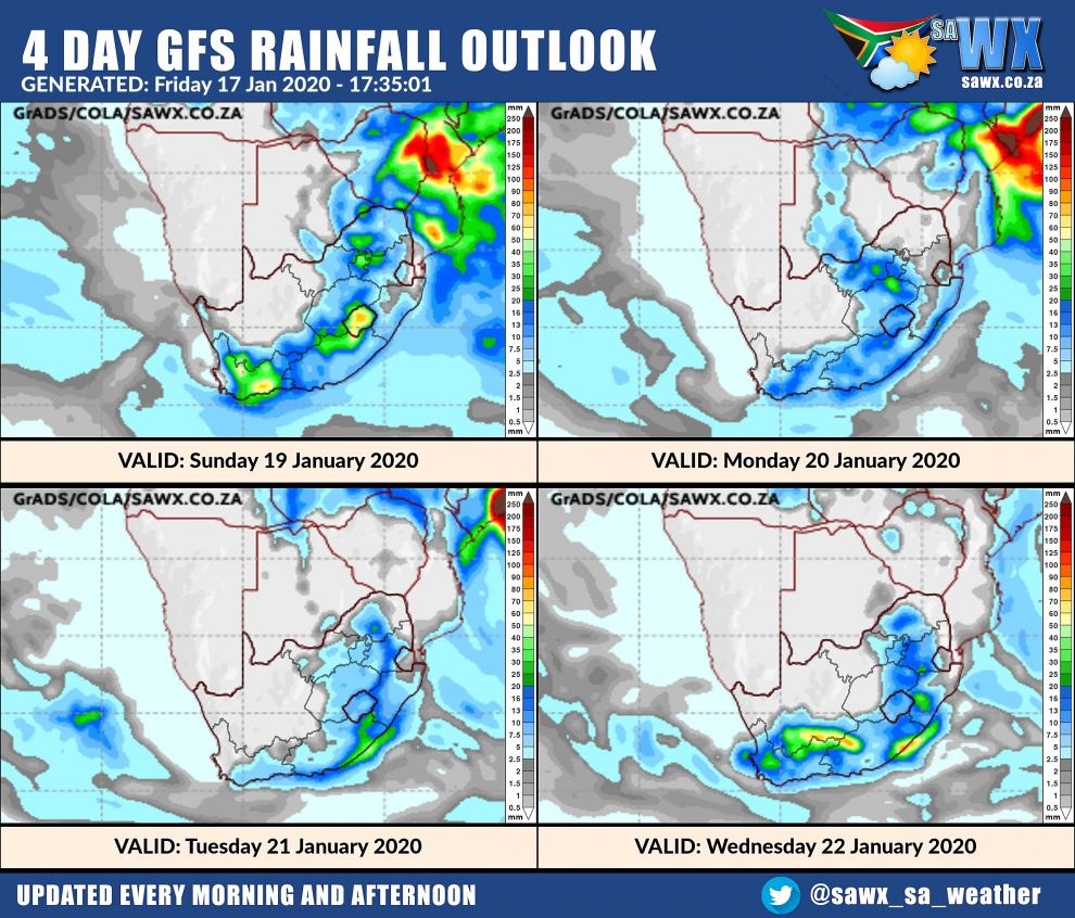 SA Weather Forecast, Alerts, Warnings, Advisories & UVB Index all provinces Sat 18 January 2020