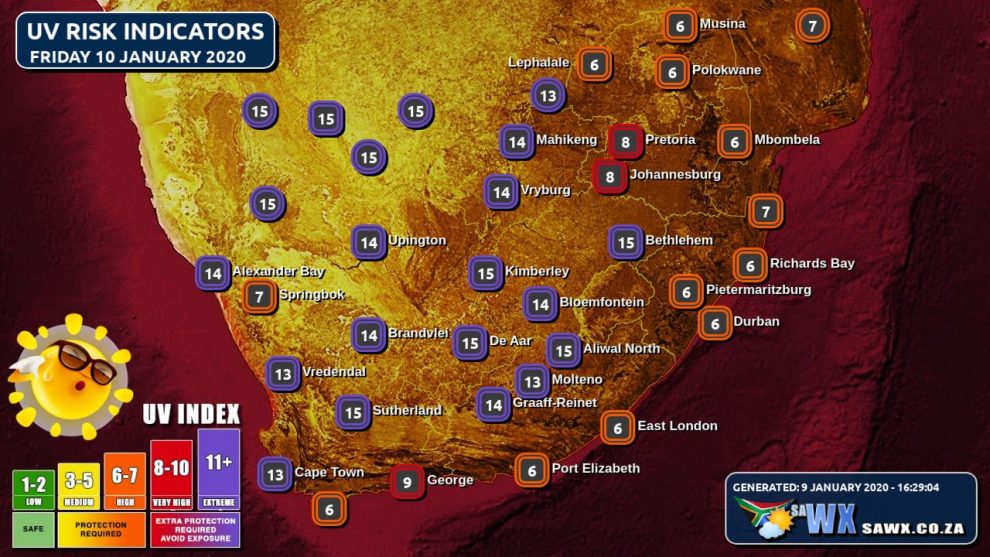 SA Weather Forecast, Alerts, Warnings, Advisories & UVB Index all provinces Fri 10 January 2020