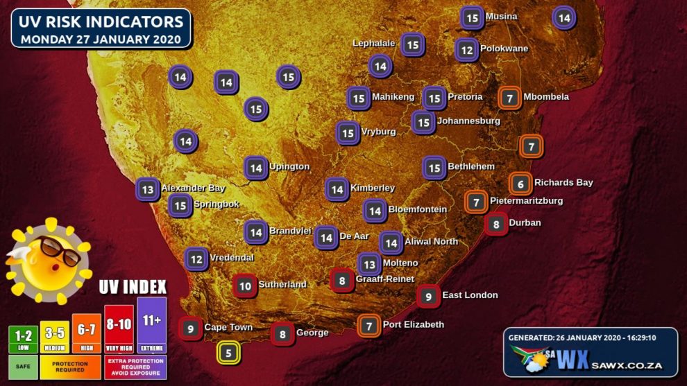 SA Weather Forecast, Alerts, Warnings, Advisories & UVB Index all provinces Mon 27 January 2020
