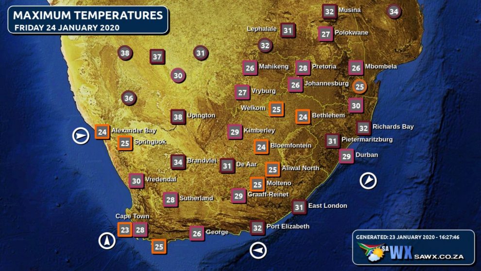SA Weather Forecast, Alerts, Warnings, Advisories & UVB Index all provinces Fri 24 January 2020