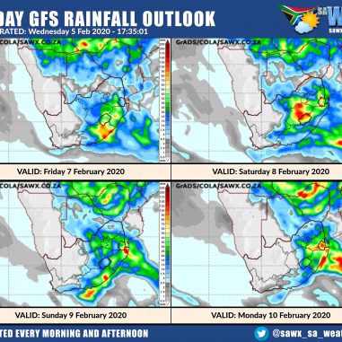 South Africa & Namibia Weather Forecast, Maps, Alerts, Warnings, Advisories & UVB Index all provinces Thu 6 February 2020