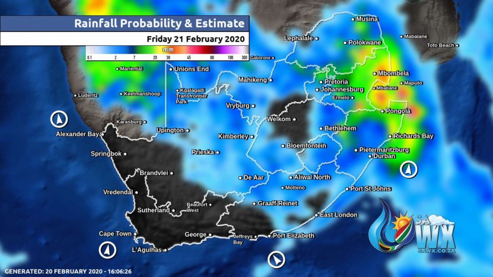 South Africa & Namibia Weather Forecast Maps Friday 21 February 2020