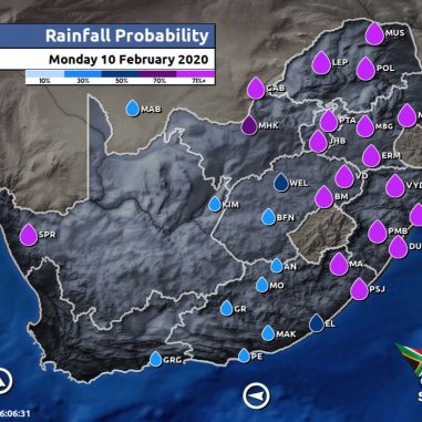 South Africa & Namibia Weather Forecast Maps Monday 10 February 2020
