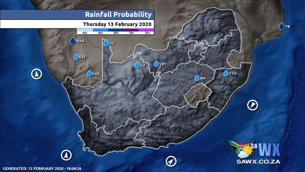 South Africa & Namibia Weather Forecast Maps Thursday 13 February 2020