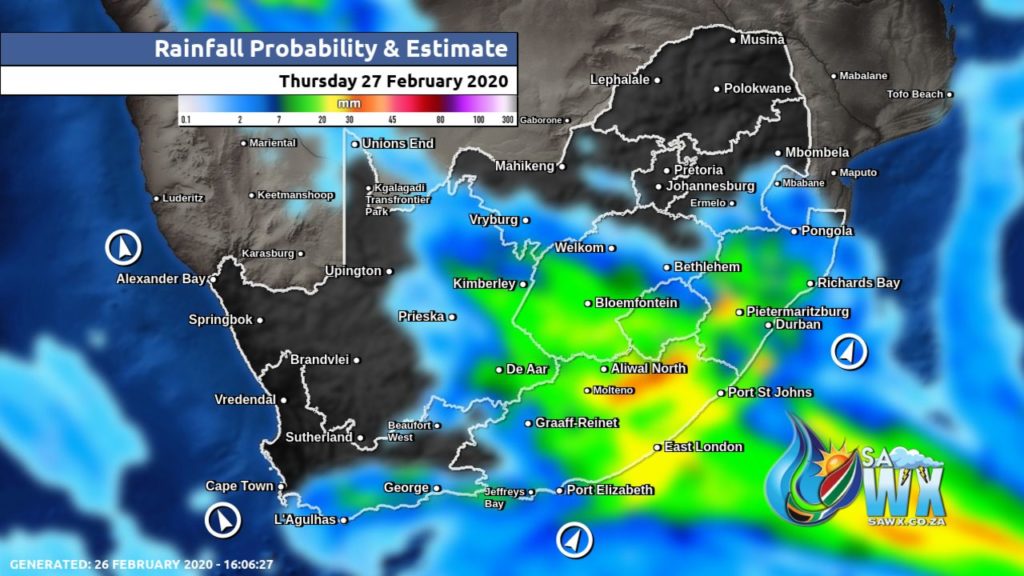 South Africa & Namibia Weather Forecast Maps Thursday 27 February 2020