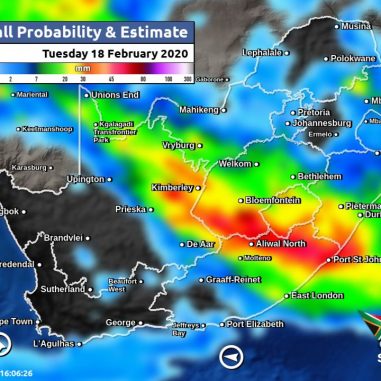 South Africa & Namibia Weather Forecast Maps Tuesday 18 February 2020