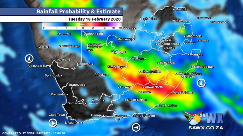 South Africa & Namibia Weather Forecast Maps Tuesday 18 February 2020