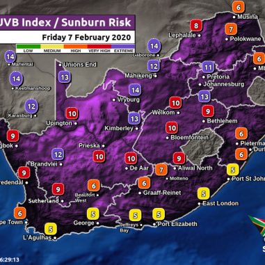 South Africa & Namibia Weather Forecast, Maps, Alerts, Warnings, Advisories & UVB Index all provinces Fri 7 February 2020