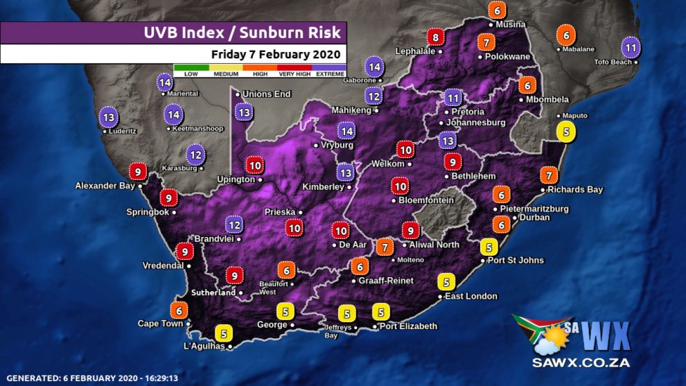 South Africa & Namibia Weather Forecast, Maps, Alerts, Warnings, Advisories & UVB Index all provinces Fri 7 February 2020