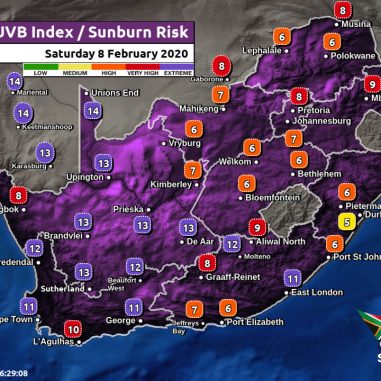 South Africa & Namibia Weather Forecast, Maps, Alerts, Warnings, Advisories & UVB Index all provinces Sat 8 February 2020