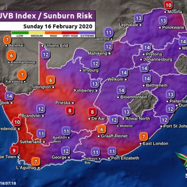South Africa & Namibia Weather Forecast Maps Sunday 16 February 2020