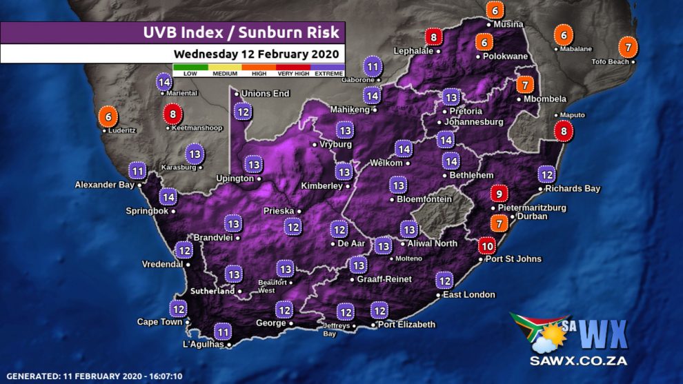 South Africa & Namibia Weather Forecast Maps Wednesday 12 February 2020