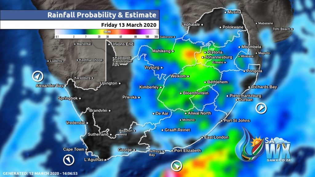 South Africa & Namibia Weather Forecast Maps Friday 13 March 2020