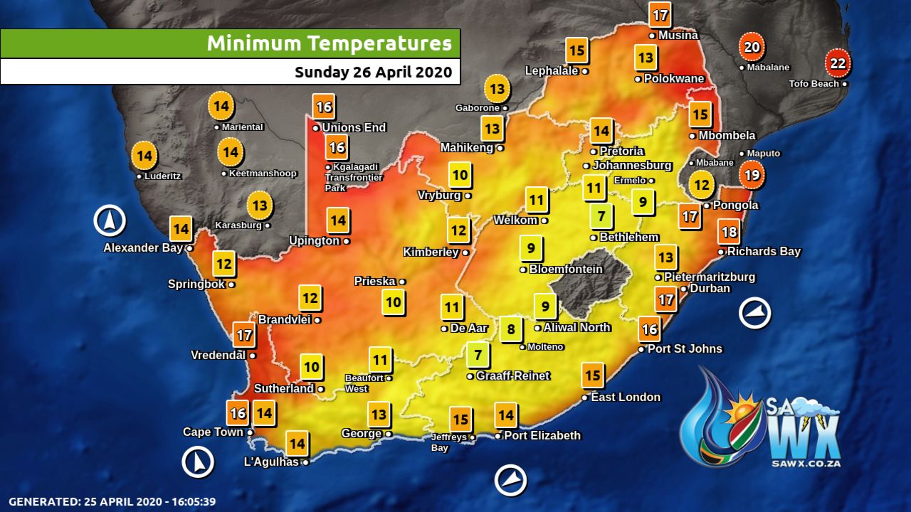 South Africa & Namibia Weather Forecast Maps Sunday 26 April 2020 AfriWX