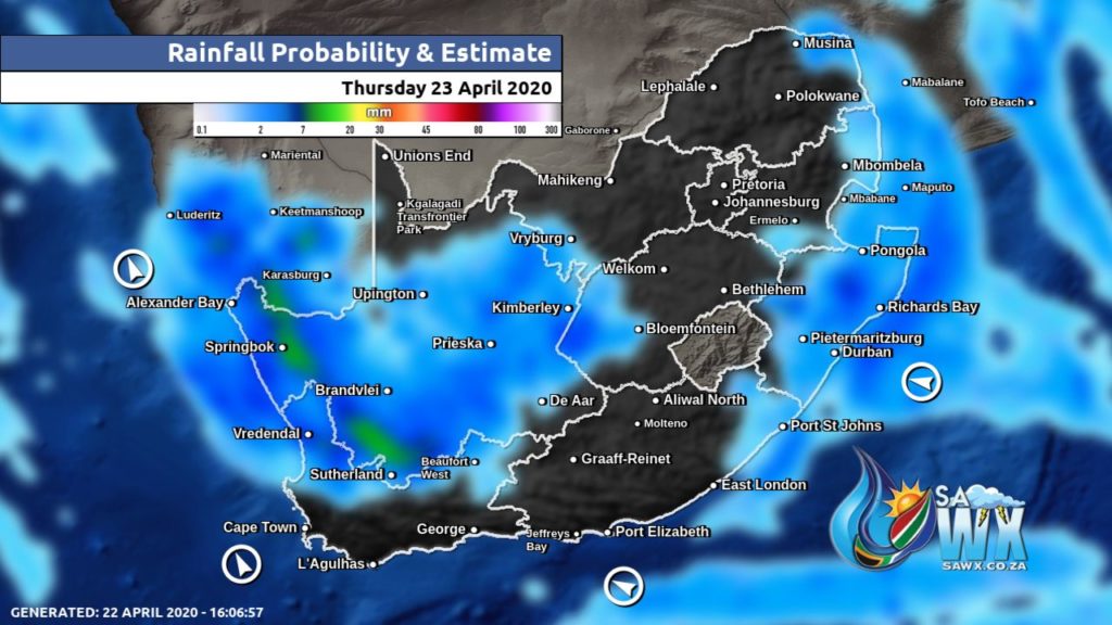 South Africa & Namibia Weather Forecast Maps Thursday 23 April 2020