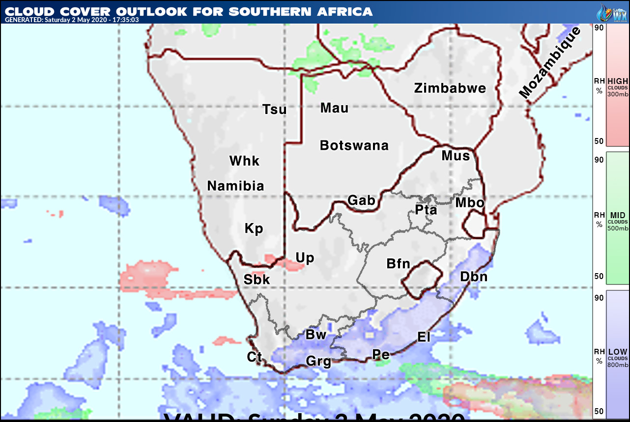 South Africa Cloud Forecast Map South Africa Sunday 3 May 2020 