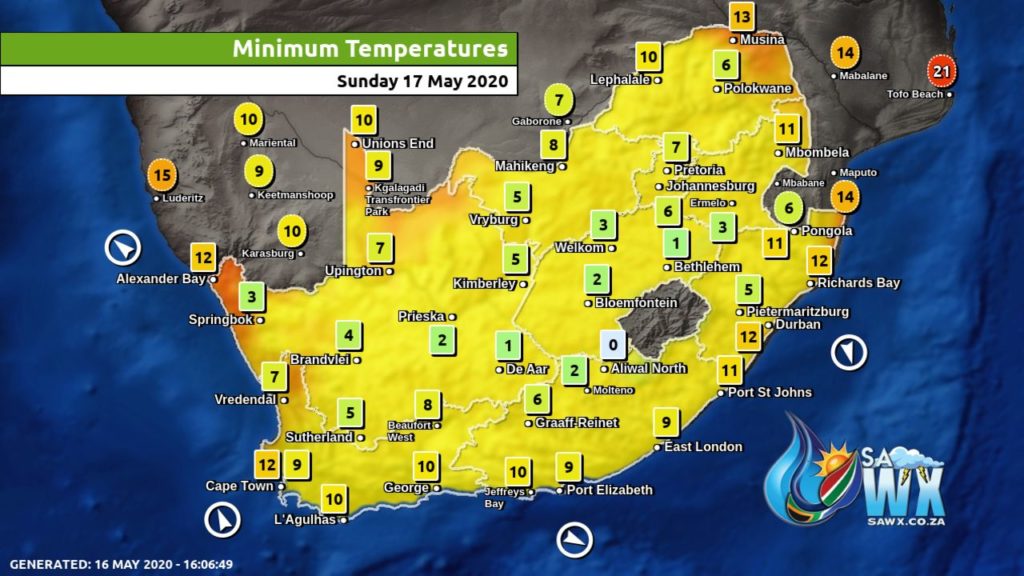 South Africa & Namibia Weather Forecast Maps Sunday 17 May 2020