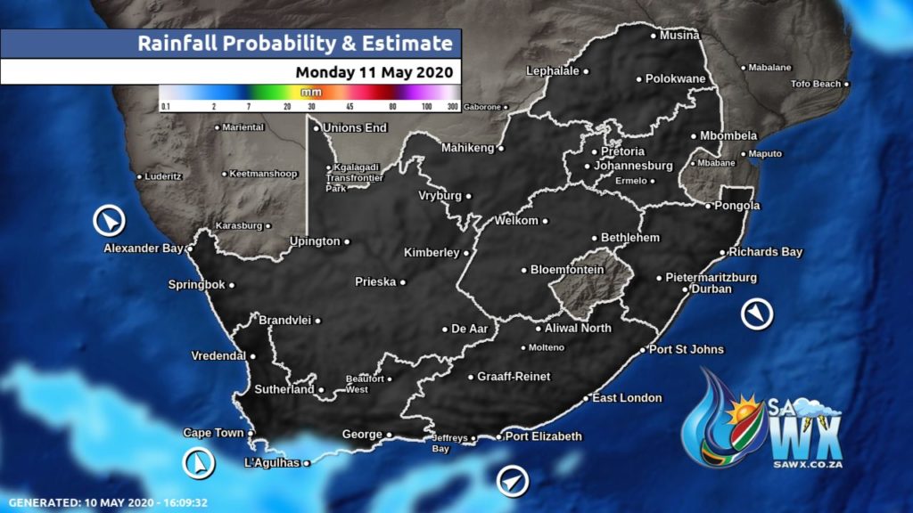 South Africa & Namibia Weather Forecast Maps Monday 11 May 2020