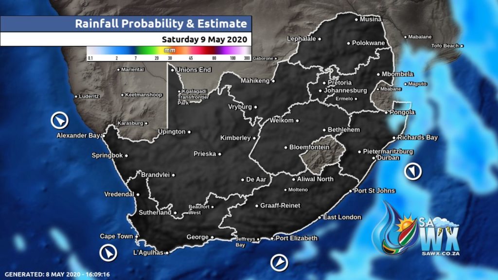 South Africa & Namibia Weather Forecast Maps Saturday 9 May 2020