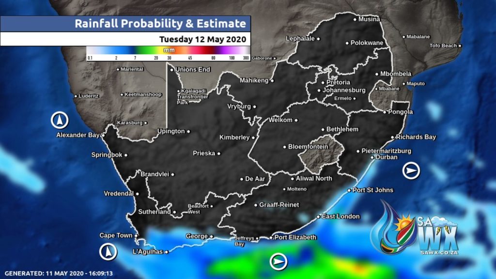 South Africa & Namibia Weather Forecast Maps Tuesday 12 May 2020