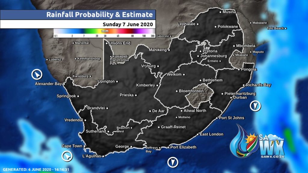 South Africa & Namibia Weather Forecast Maps Sunday 7 June 2020