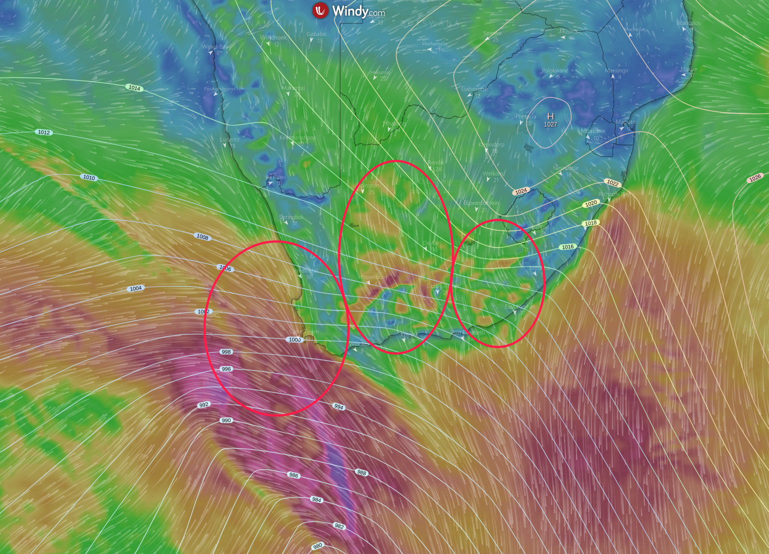 Gale force winds start to blow across the interior and coastline of South Africa as massive #coldfronts approach