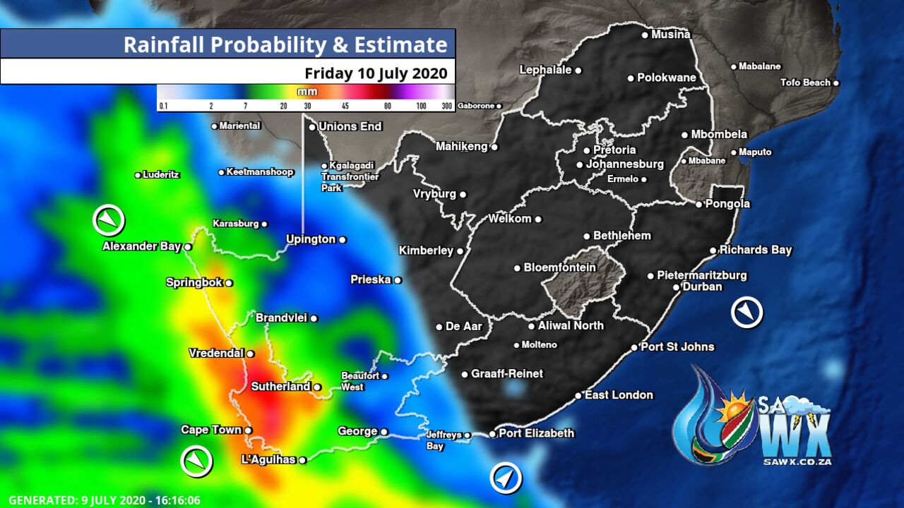 South Africa & Namibia Weather Forecast Maps Friday 10 July 2020