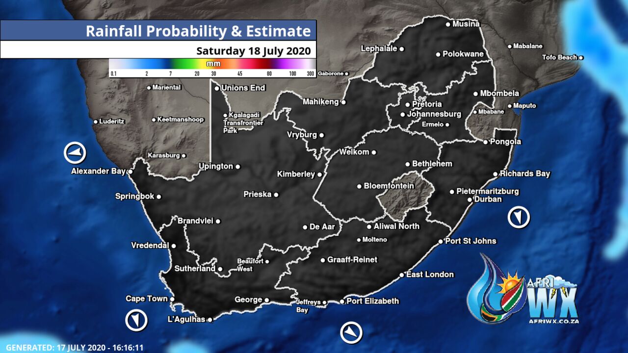 South Africa & Namibia Weather Forecast Maps Saturday 18 July 2020