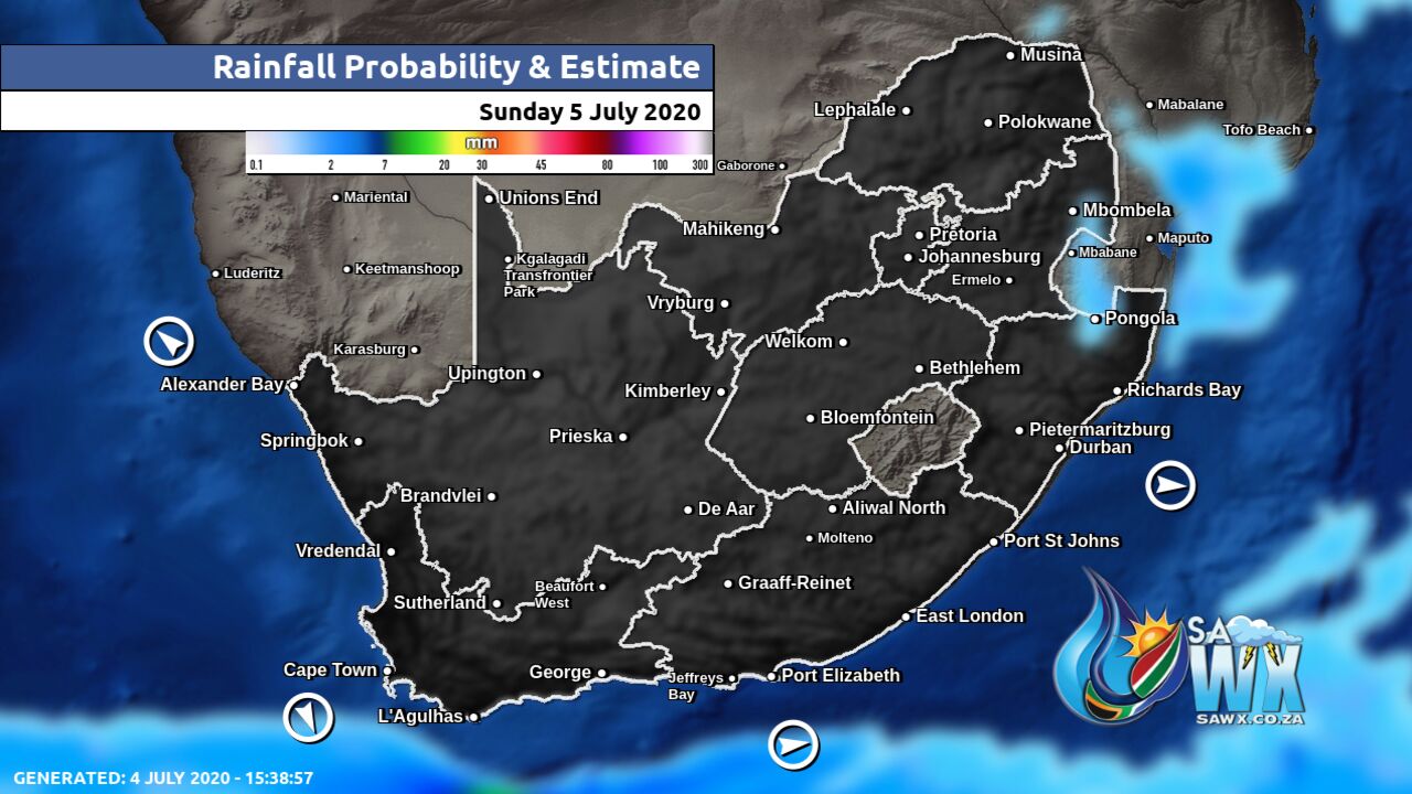 South Africa & Namibia Weather Forecast Maps Sunday 5 July 2020