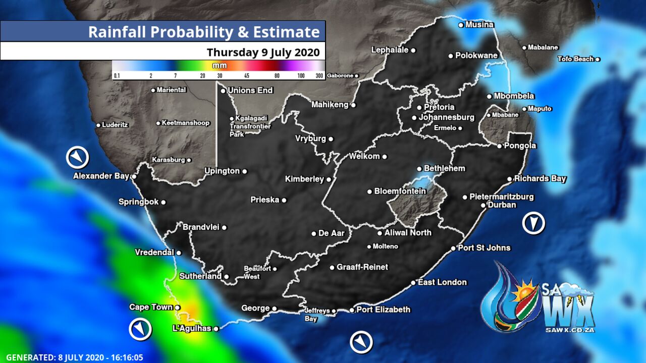 South Africa & Namibia Weather Forecast Maps Thursday 9 July 2020