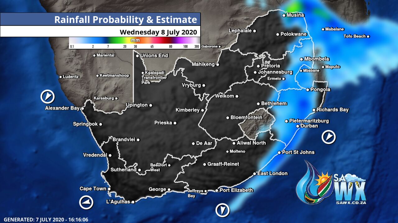 South Africa & Namibia Weather Forecast Maps Wednesday 8 July 2020