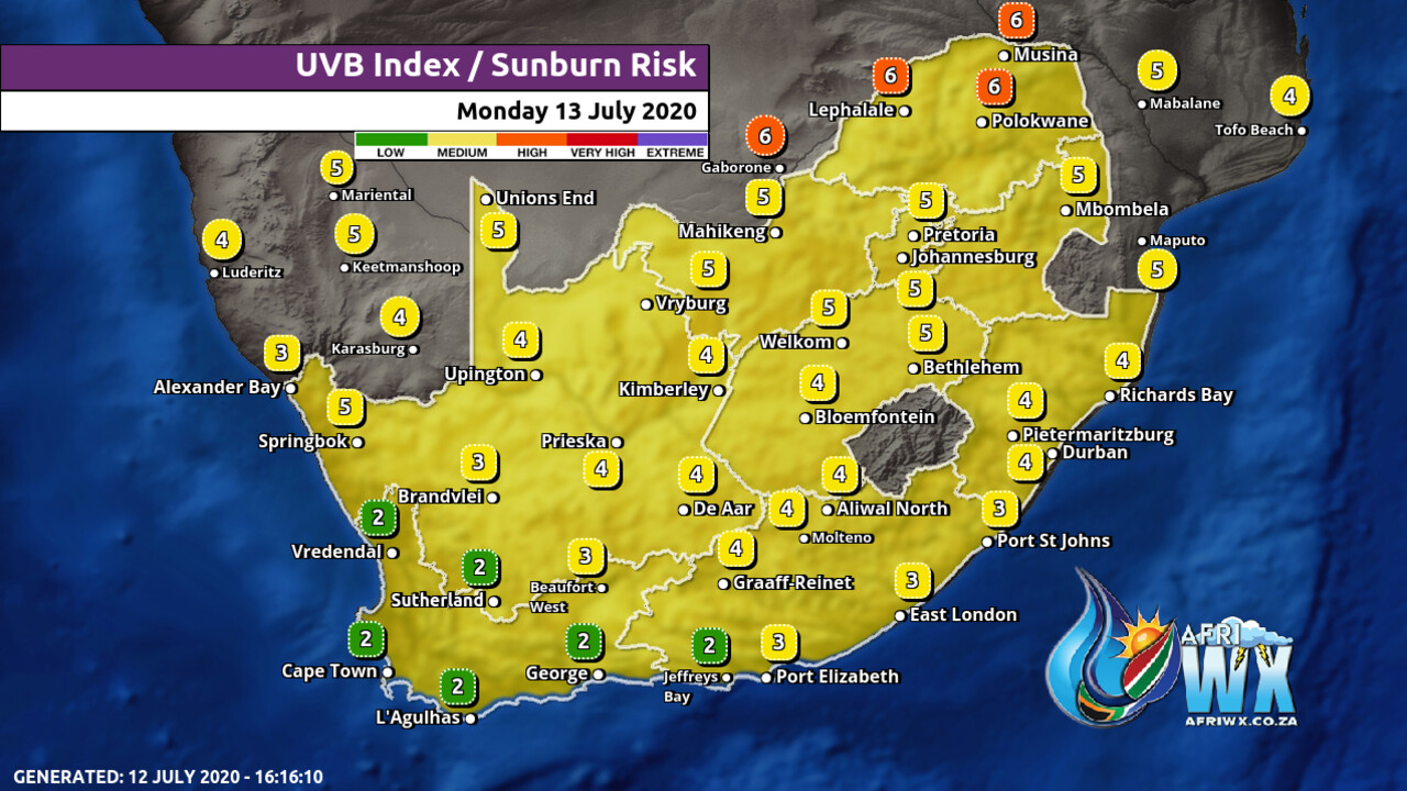 South Africa & Namibia Weather Forecast Maps Monday 13 July 2020