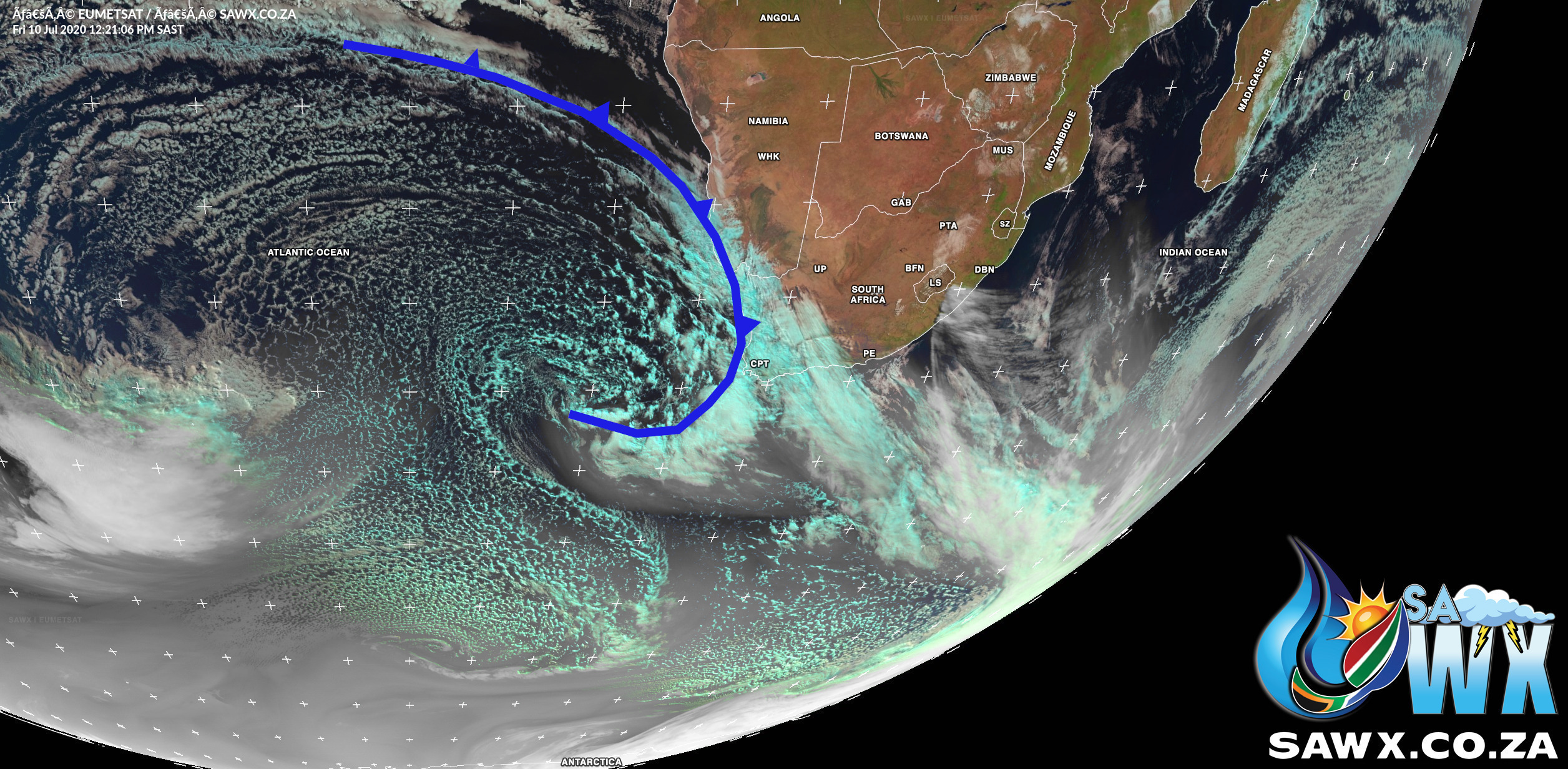 majestic cold front making landfall with South Africa