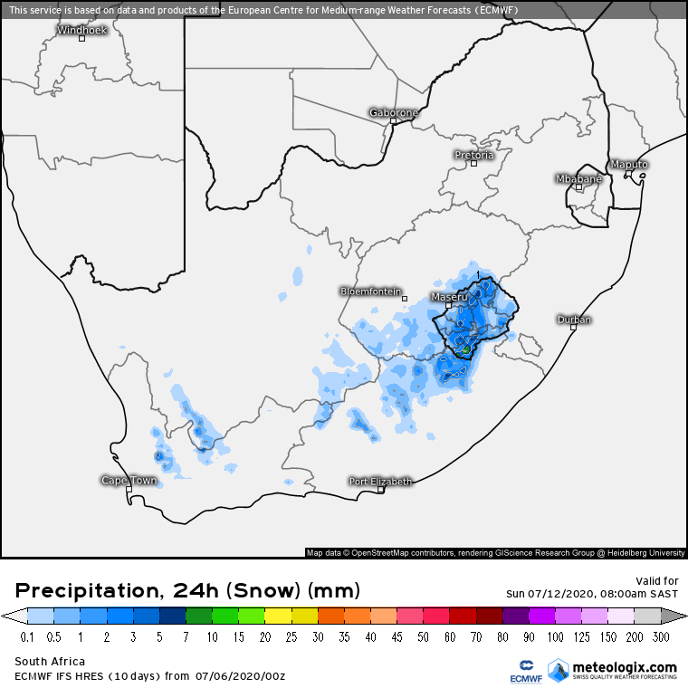 snow and weather report and forecast for south africa and lesotho