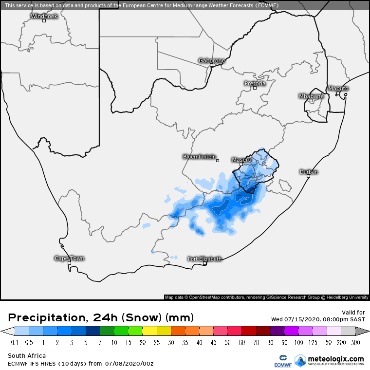 3 Cold Fronts to hit South Africa - Lesotho to see heaviest snowfall of all 6