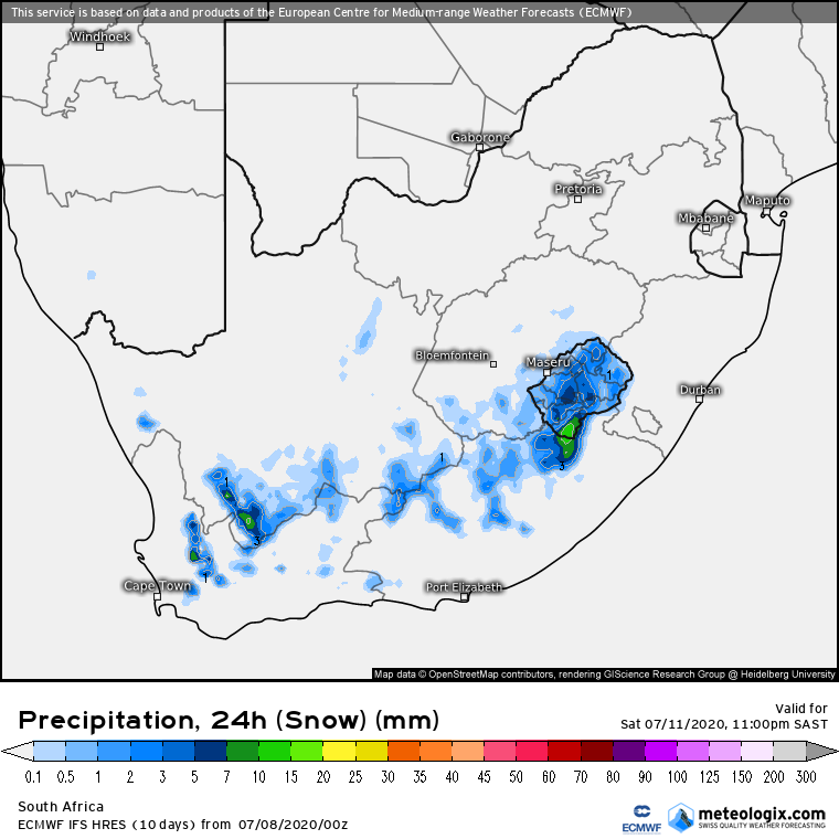 3 Cold Fronts to hit South Africa - Lesotho to see heaviest snowfall of all 4