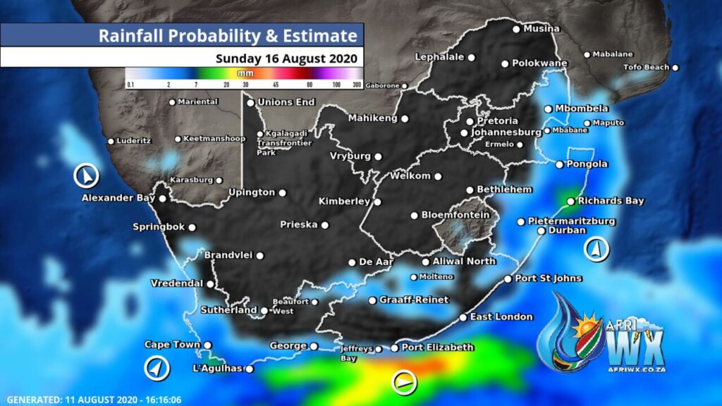 rainfall and snow forecast map for south africa and approaching cold front