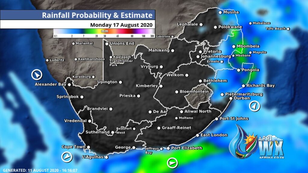 rainfall and snow forecast map for south africa and approaching cold front