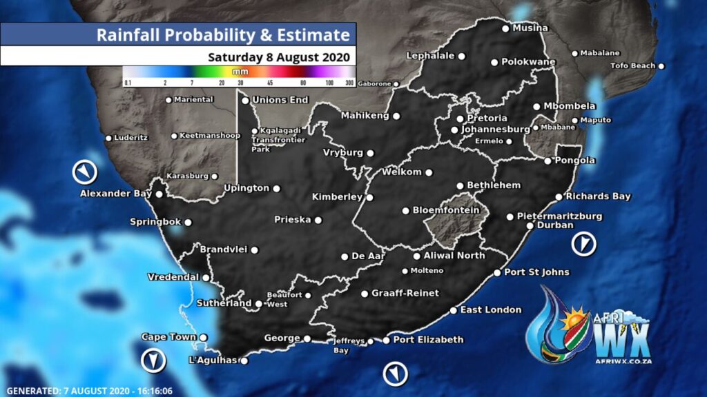 South Africa & Namibia Weather Forecast Maps Saturday 8 August 2020
