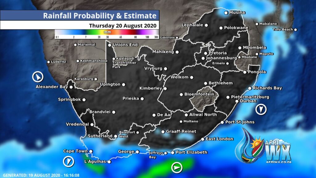 South Africa & Namibia Weather Forecast Maps Thursday 20 August 2020