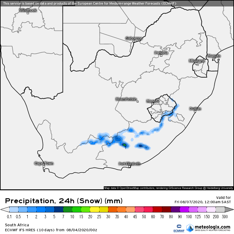 Cold Front brings chance of light snow for South Africa, Lesotho and Drakensberg