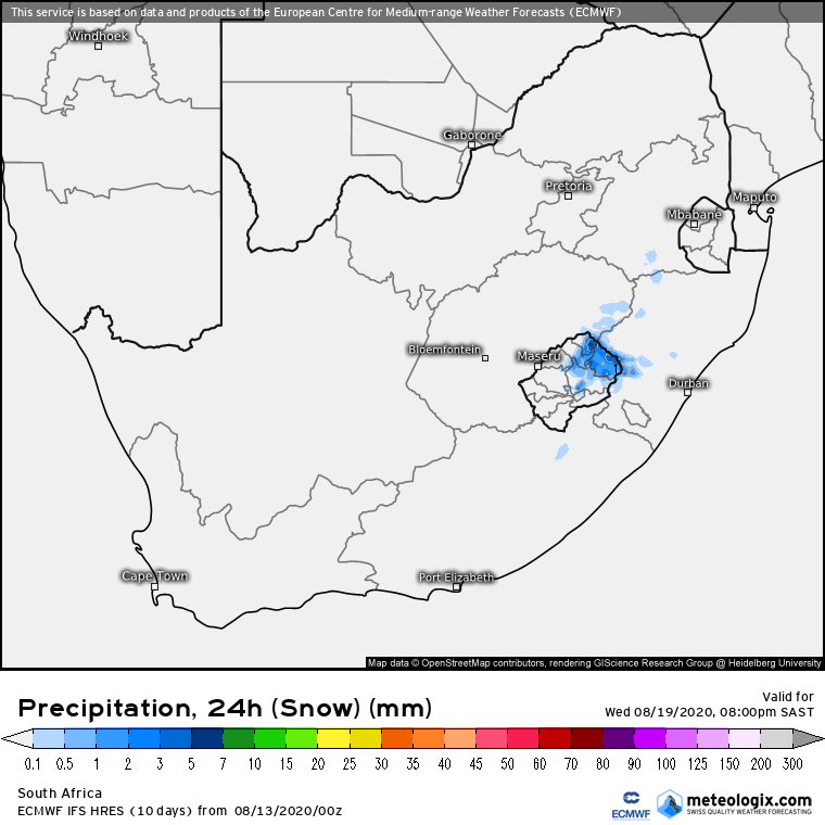 snow forecast report map for south africa