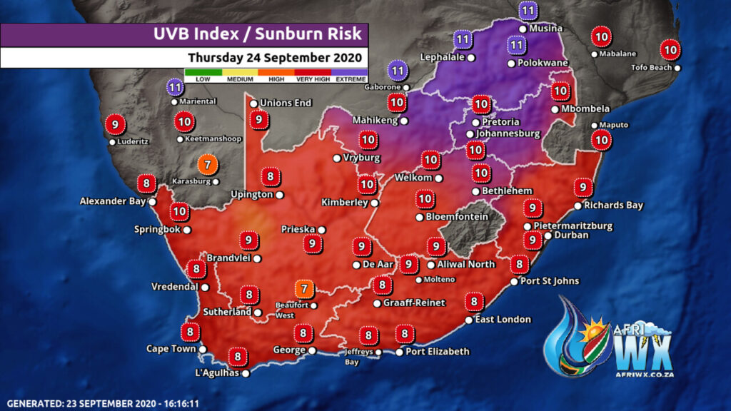 South Africa & Namibia Weather Forecast Maps Thursday 24 September 2020