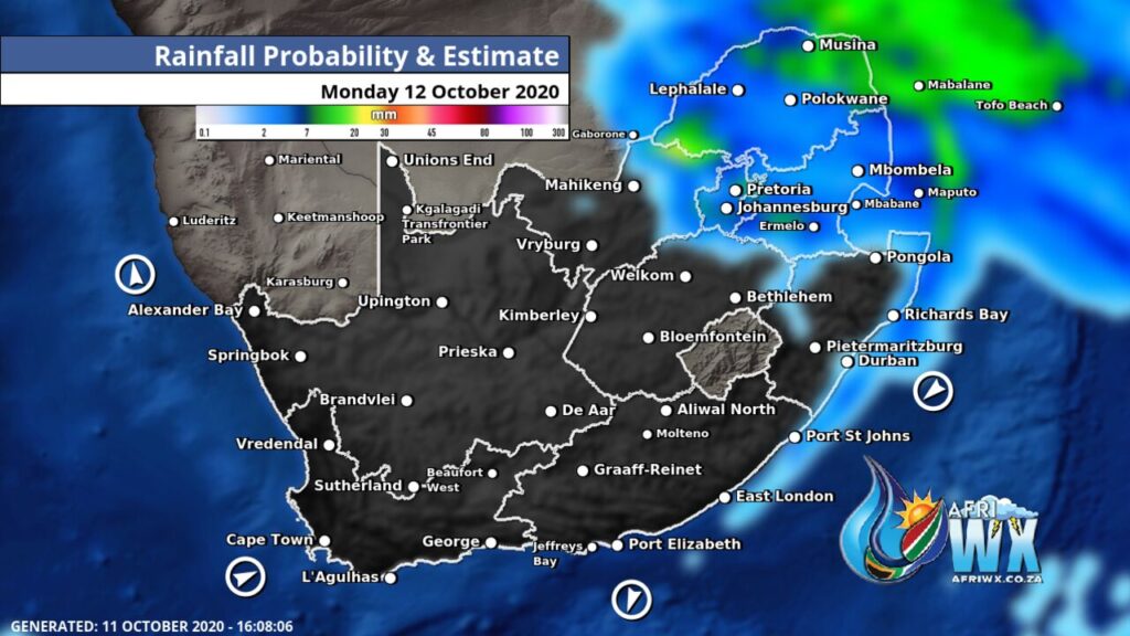 South Africa & Namibia Weather Forecast Maps Monday 12 October 2020