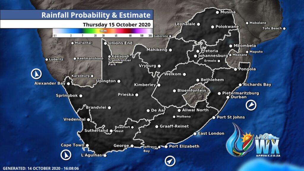 South Africa & Namibia Weather Forecast Maps Thursday 15 October 2020