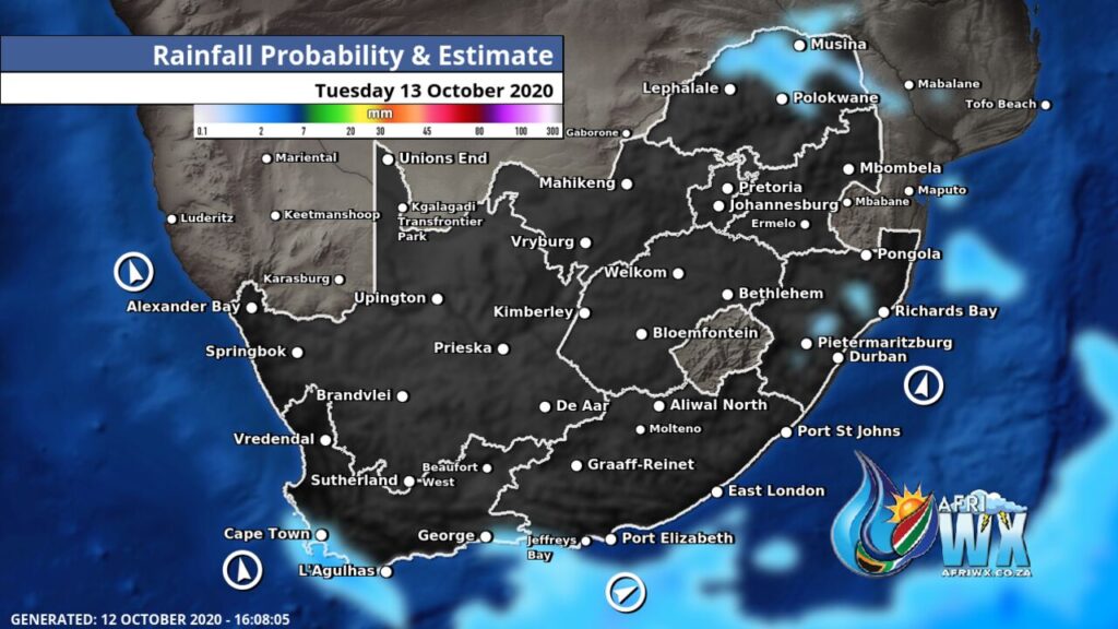 South Africa & Namibia Weather Forecast Maps Tuesday 13 October 2020