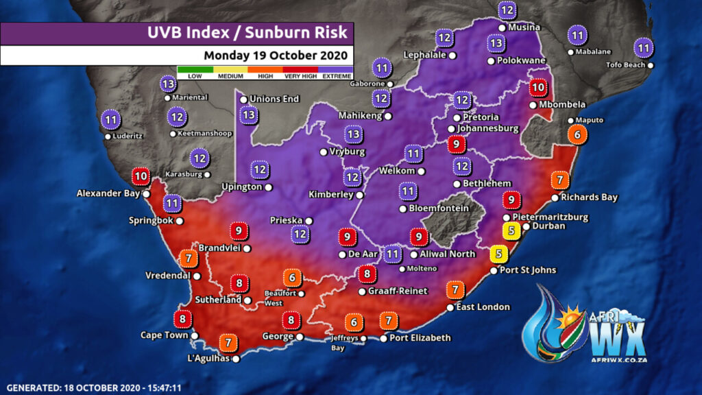 South Africa & Namibia Weather Forecast Maps Monday 19 October 2020