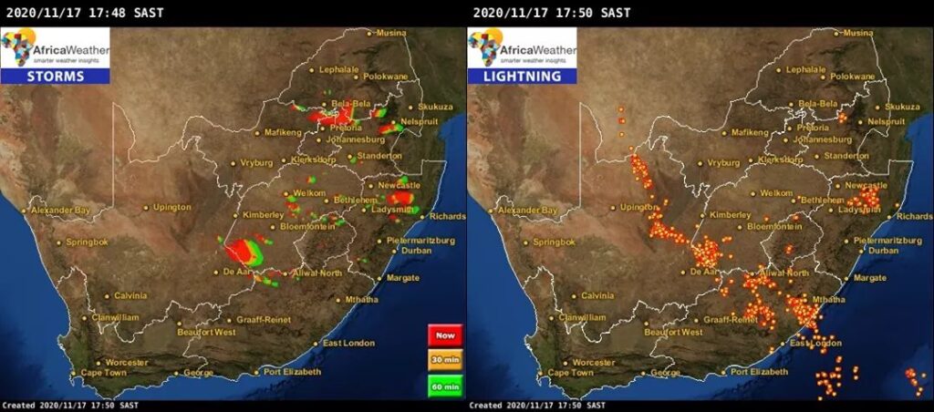 Storms Lightning Radar Tornado pictures and photos Mthatha Multicell Cluster Storm 17 November 2020 - Umtata Eastern Cape